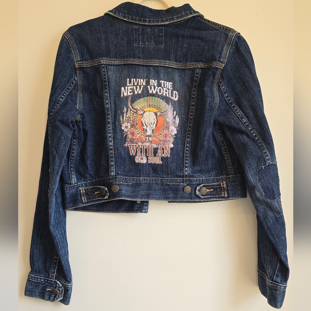 CUSTOM Upcycled Old Navy Cropped Denim Jacket Size M